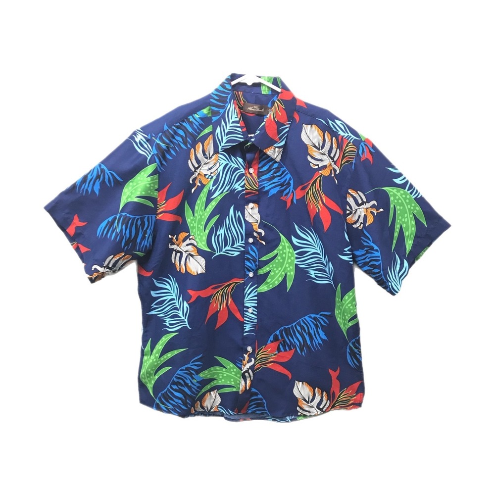 Alberto Danelli Shirt Mens XL Blue Floral Hawaiian Button Up Short Sleeve Casual